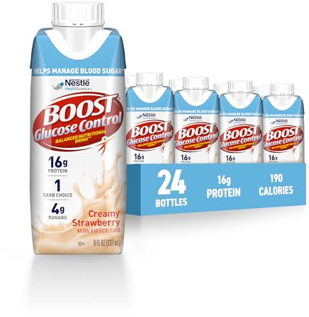 BOOST Glucose Control Ready to Drink Nutritional Drinks, Creamy Strawberry, 8 fl oz Carton (4 x 6 Packs)