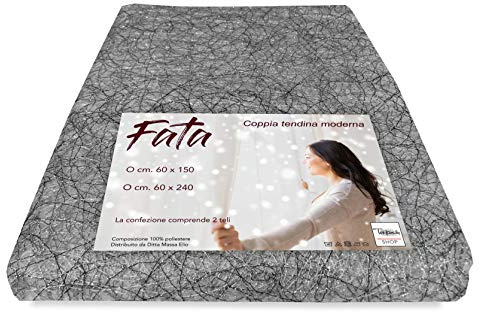 Tendina Fata - Tende per Interni e Tende a Vetro - Tendine Finestra a Vetro Semitrasparenti Ricamate con Fili Lurex - Poliestere 100% - Pronte all’Uso con Tunnel - 2 Teli - Cm. 60X150 - Grigio