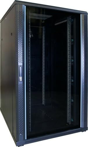 DSIT 27HE 19 tums serverskåp – med glasdörr (B x D x H) 800 x 1 000 x 1 400 mm – svart – låsbart – lastkapacitet 800 kg – genomtänkt design