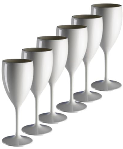 AIOS Set of 6 Unbreakable Polycarbonate White Wine Glasses. Capacity 340ml.
