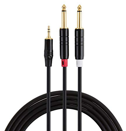 CableCreation 1/4'' to 1/8'' Stereo Mono Breakout Cable 15ft, 3.5mm to 6.35mm Y Splitter Patch Cord,Bidirectional TRS to Dual TS Audio for iPhone, PC, Sound Card, Mixer, Speaker, Stereo System,Tablet