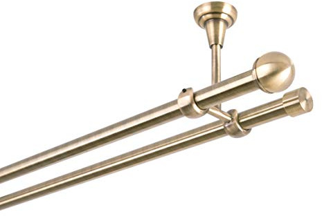 MDEKOR Tringle à rideaux double 16 mm pour fixation au plafond en métal doré vieilli (180)