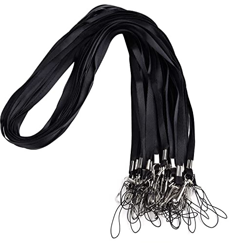 Wisdompro 30 Pack 17-Inch Neck Strap Lanyard with J-Hook & Tone Split Ring | (Black) Nylon Lanyards for USB Flash Drives, Keys, Keychains, ID Card Badge Holders