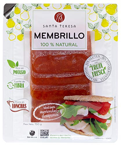 Santa Teresa - Dulce De Membrillo En Lonchas Artesano Elaborado Solo Con Fruta Fresca. Sin Conservantes Ni Aditivos Artificiales. Carne De Membrillo Totalmente Natural. Formato Lonchas 150 Gr.