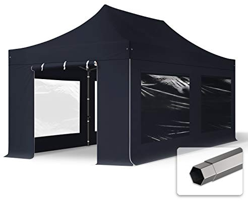 TOOLPORT 3x6m PES 750 Pop up gazebo party tent PREMIUM Steel 40 mm, incl. Sidewalls with Panorama Windows, black