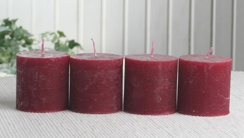 SET: 4x Rustik-Stumpenkerze, 5 x 5 cm Ø, rubinrot-bordeaux