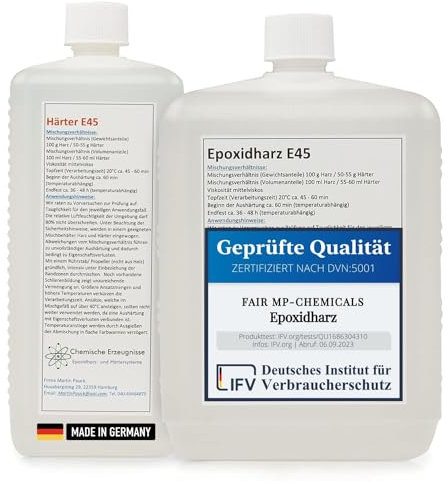 Fair MP-Chem Epoxidharz Set - 3kg Set – Transparentes Resin Gießharz mit Härter – Epoxy Resin für Holz, Kunstharz Gießen & Bastelprojekte