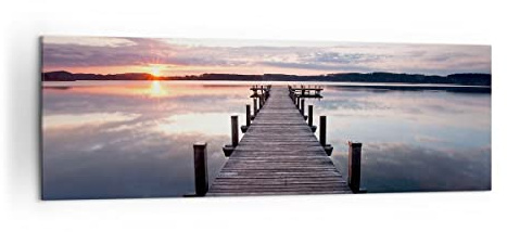 Bilder auf Leinwand 160x50cm Leinwandbild Fußgängerbrücke See Sonnenuntergang Abend Groß XXL Wanddeko Bild Schlafzimmer Wandbilder Dekoration Wohnzimmer Decor Canvas Wand Kunstdruck Art AB160x50-2635