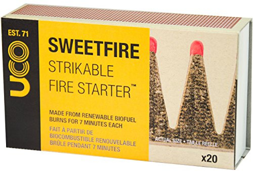 UCO Sweetfire Biofuel Fire Starters for Camping, Backpacking, and Emergency Preparedness, Strikeable, 20 Pieces
