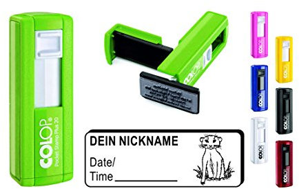 Geocachingstempel « ERDMÄNNCHEN guckt aus LOCH » mit persönlichen Cachername/Nickname Name - rechteckiger Stempel Geocaching Pocketstempel für Logbuch