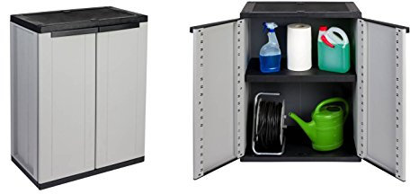 Kreher Vorteilspack : 2 Stück Kunststoffschrank, Balkonschrank in Grau mit abschließbaren Türen. Maße pro Schrank: 68 x 37,5 x 85 cm.