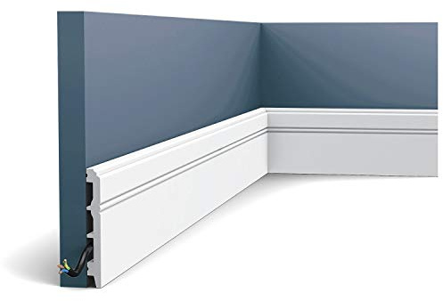 Orac Plinthe SX105 200 cm x 10,8 cm x 1,3 cm Polystyrène extrudé (HDPS) classique arrondi avec passage de câble prétraité