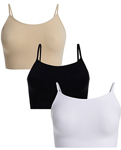 UnsichtBra Damen 3er Set Bustier BH ohne Bügel | Nahtlose Spaghettiträger Bralette | Bequem für Schlafen, Sport & Yoga | Weiche Mikrofaser | Atmungsaktive Unterwäsche (Schwarz,Weiss,Beige, L)