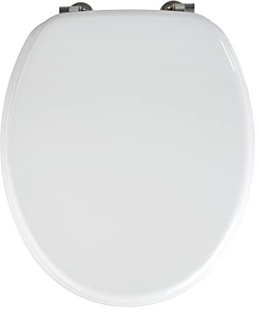 WENKO WC-Sitz Mod. Valencia aus MDF in Weiß mit rostfreier Edelstahlbefestigung Maße Deckel 36 x 43 cm Außenring 37,5 x 43,5 cm Innenring 22,2 x 26,5 cm