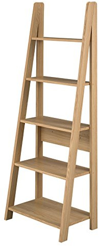 LPD Furniture 5-Shelf Modern Ladder Bookcase Oak Finish