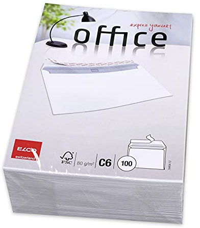 ELCO Office FSC C6 - Buste da lettera da 80gsm con chiusura adesiva, confezione da 100 unità, colore: Bianco