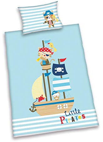 Herding Baby Best Kleinkinder-Bettwäsche-Set, Lara Little Pirates Wendemotiv, Bettbezug 100 x 135 cm, Kopfkissenbezug 40 x 60 cm, Baumwolle/Renforcé