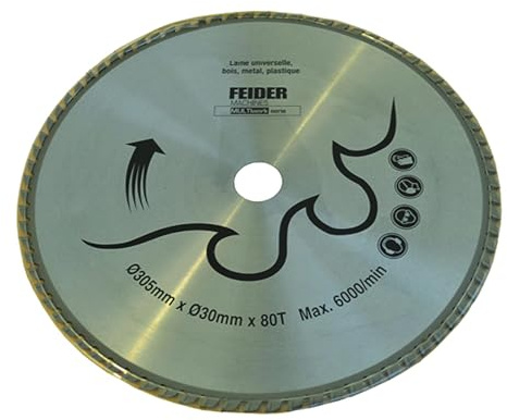 FEIDER F305LU Universal Kreissägeblatt - Sägeblatt für Kreissäge, Gezahnte Sägescheibe - Stahl - 305x30mm - 6000 Tr/min Maximum - 80 Zähne - Schneidet Holz, Metall, PVC - Schneidet Schnell und Sanft