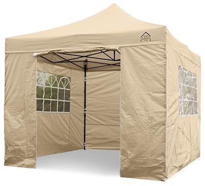 All Seasons Gazebos | Tonnelle Pliante 3x3m avec 4 Parois Latérales et Pack d'Accessoires | Matériaux Robustes, Entièrement Étanches et de Haute Qualité (Beige)