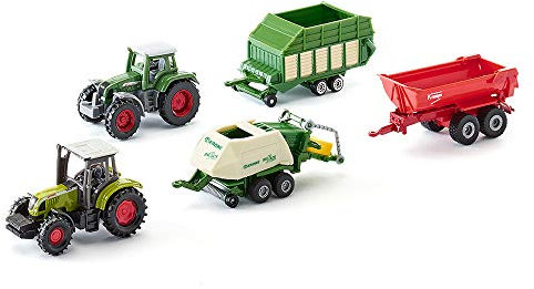 SIKU 6286, Geschenkset 7 - Landwirtschaft, Metall/Kunststoff, Multicolor, Spielkombination, Untereinander kompatibel, Bewegliche Teile, 2 Traktoren, 3 Anhänger
