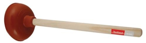 Toolland desatascador WC para inodoro y fregadero, mango de madera 49 cm, ventosa de goma 15,5 cm, desatascador de tuberías para lavabo cocina baño y ducha, fuerte succión