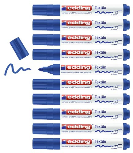 edding 4500 Textilmarker - blau - 10 Stück - Rundspitze 2-3 mm - Textilstifte waschmaschinenfest (60 °C) zum Stoff bemalen - Stoffmalstift
