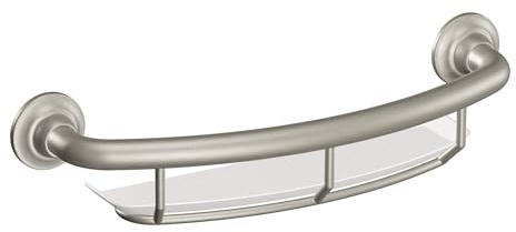 Moen Home Care Bathroom Safety 16 Inch Handicap Grab Bar for Bathtub and Shower with Storage Shelf, Elderly Assistance Product, Brushed Nickel, R2356DBN