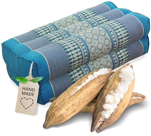 livasia Block Yogakissen eckig - 17x34x12cm - Meditationskissen mit Kapok, Stützkissen Bolster rechteckig, Yoga Pilates Zubehör Nackenkissen, Thaikissen fest handgefertigt (Hellblau)