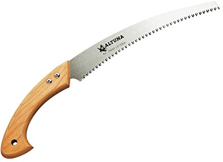 Serrucho modelo curvo con mango de madera. Hoja dentado japonés tratado. Longitud 330/13.