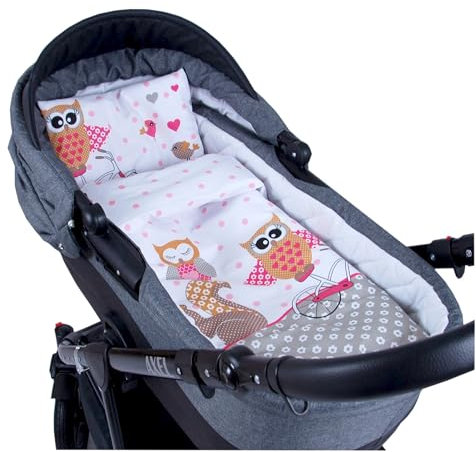 BABYLUX 2 tlg. Set Bezug für Kinderwagen Garnitur Bettwäsche Kissen Decke 60 x 78 EULE (56. Eule Rosa)