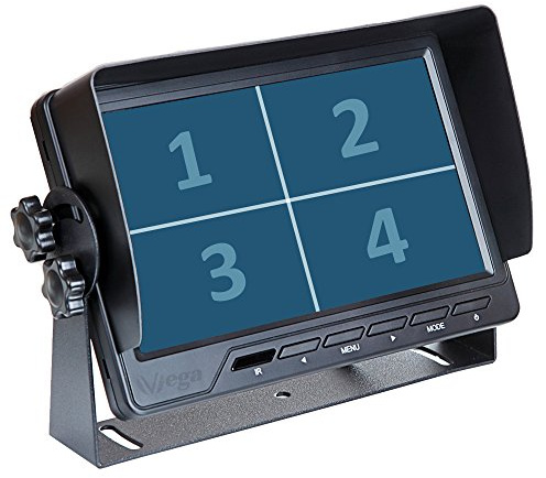 VSG24 13162 – 7“ Quad Transporter Rückfahrmonitor, Heavy Duty, Monitor inkl. Zubehör, e-Zulassung, TFT Display, 12-24 V