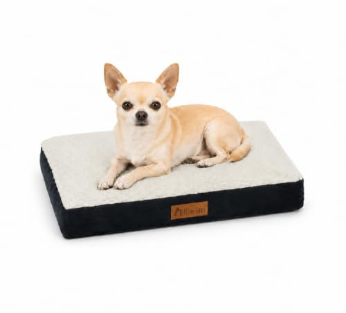 Ellie-Bo Hundebett für Innen, Matratze weich und waschbar, Bezug aus Kunst-Velours und Schaffell, Füllung: Polyesterfaser, für 61-cm-Hundekäfig, Größe S: 56 x 41 x 10 cm, in Schwarz und Weiß