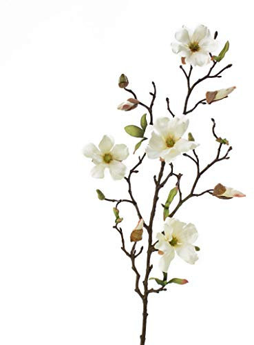 artplants.de Kunstblume Magnolienzweig LILO, 4 Blüten, Knospen, Creme - weiß, 75cm - Seidenblumen Magnolie - Kunstzweig