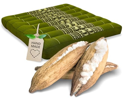 livasia Kapok seat cushion chair cushion large - 20x20x2.4″ - Floor cushion indoor/outdoor, Meditation yoga cushion, Pallet furniture chair cushion, Stitched cushion chair bench (Green/Elephants)