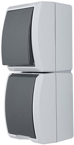 REV AquaForm, Steckdose - A/W Schalterkombi, IP44, einpolig, Aufputz, senkrecht, grau