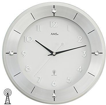 AMS Wanduhr 5848 Funk Aluminium mit facettiertem Mineralglas kombiniert