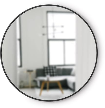 Umbra Hub Round Wall Mirror with Rubber Frame, Modern Style for Bathroom, Entryway, Living Room and More, 37-Inch, Black