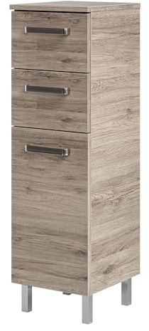 Pelipal Badezimmerschrank Quickset 313 in Sanremo Eiche Terra quer Nachbildung, 30 cm breit | Unterschrank mit 1 Tür, 2 Schubkästen und 1 Einlegeboden
