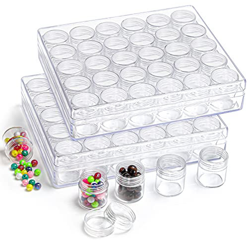 Kurtzy Perlen Aufbewahrung aus Plastik (x2) 30 Mini Herausnehmbare Aufbewahrungsbox Kleinteile mit Deckel - Diamanten Painting, Sortierbox für Kleinteile, Schmuck, Nailart Döschen, Ohrringe, Glitter