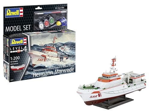 Revell Modellbau, Model Set Hermann Marwede, Bausatz, Maßstab 1:200, 78 Teile, Bastelset ab 12 Jahren, Detailgetreues Modell, Seenotrettungsschiff, Authentische Nachbildung