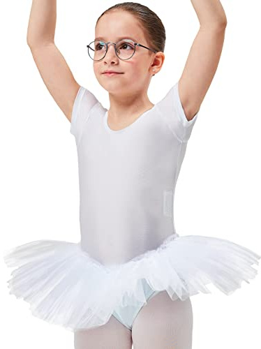 tanzmuster Kinder Ballett Trikot Ballettanzug Alina mit Tutu-Röckchen - Balletttutu aus 3-lagigem Tüll. Zauberhaftes Ballettkleid für Mädchen in rosa, weiß und schwarz.