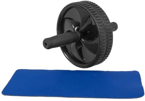 GORILLA SPORTS® Ab Roller - mit gepolsterter Kniematte, 27x18 cm, Gummi, Rutschfest, Schwarz - Bauchmuskeltrainer, Bauchroller, Bauchtrainer, Abs Trainer, Abdominal Wheel, für Zuhause, Bauchtraining