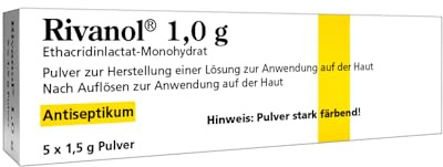 Rivanol, Pulver, für Wundreinigung und Hautdesinfektion, 5 Stück | Wundreinigung und Hautdesinfektion, Ethacridinlactat, Pulver, Packungsgröße: 5 Stück
