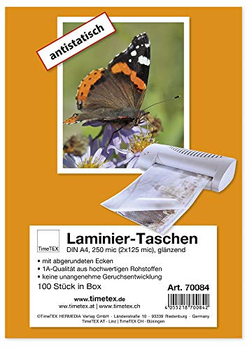 TimeTex Laminiertaschen DIN A4-2 x 125 mic/Mikron - klar - 100 Stück Laminierfolien - TimeTex 70084