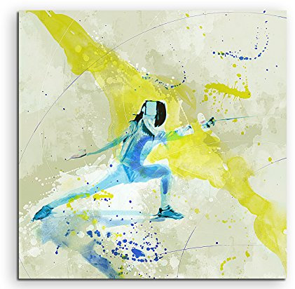 Paul Sinus Art Fechten I 60x60cm SPORTBILDER Splash Art Wandbild Aquarell Art