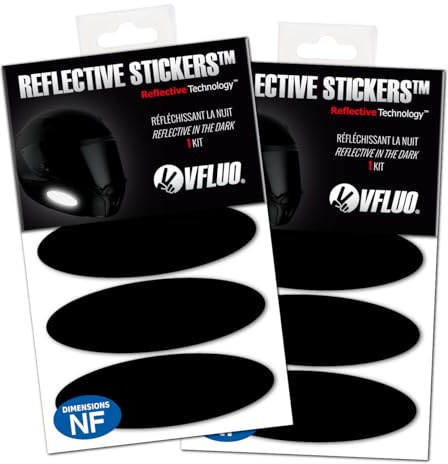 VFLUO - Set 4 Streifen Ovale Sticker Reflektierend Motorradhelm - Selbstklebend In FR zugelassen - 3M™ Technology – Sichtbarkeit – Diskret & Design - Maximaler Halt - Schwarz - 2er Packung