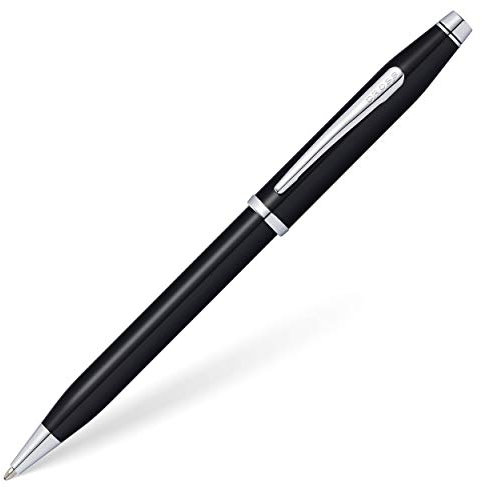 Cross Century II Kugelschreiber (Strichstäke M, Schreibfarbe: schwarz, inkl. Premium Geschenkbox) schwarz-Lack chromplattiert, 1 Stück (1er Pack)