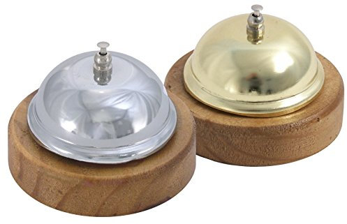 Rezeptionsglocke mit lackiertem Holzfuß, verchromt oder mit messingbeschichtet/Ø Boden: 9 cm, Höhe: 6,5 cm | ERK (A2 - messingbeschichtet)