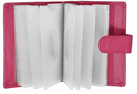 STARHIDE Minimalist Slim Cardholder for Men Women, Small RFID Blocking Credit Card Holder, 24 Card Slots Wallet, Removable Plastic Case, Double Button Closure (Fuchsia)