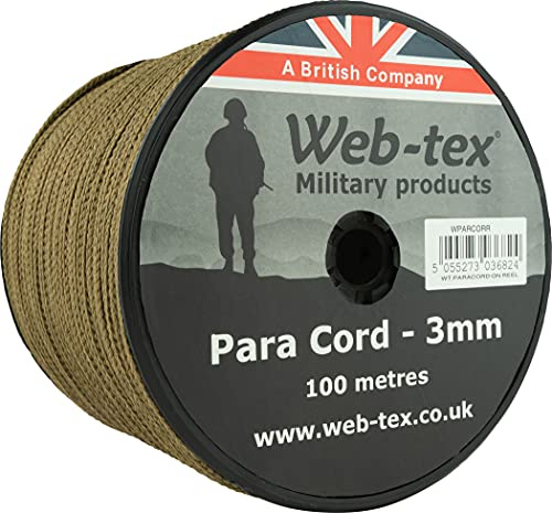 Web-tex - Fallschirmschnur-Rolle - 3 mm dick - 100 m Länge - Coyote